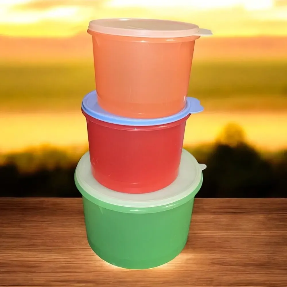 Tupperware Econo Canisters Nesting Set 20 10 8 Cup Butterfly Lid Kitchen Vintage